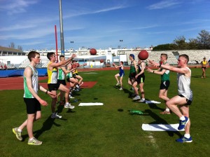 Fionn Bracken (left) and Garry O'Sullivan (right) doing med-ball drills with the rest of the squad.