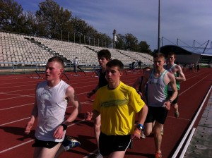 Between the strenght and conditioning sets, the lads did steady state running on the track. In picture is Garry O'Sullivan and Jamie O'Connell leading out a rep.